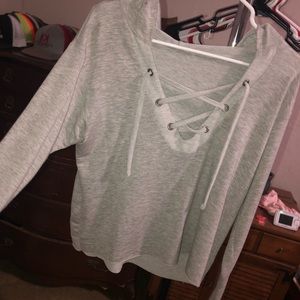 Grey lace up sweater